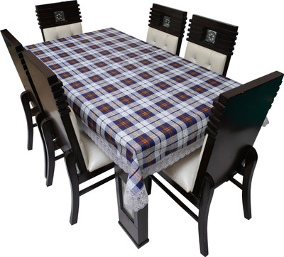 LITHARA Checkered 8 Seater Table Cover(Blue, White, Polyester)