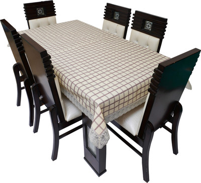 LITHARA Checkered 8 Seater Table Cover(Beige, Polyester)