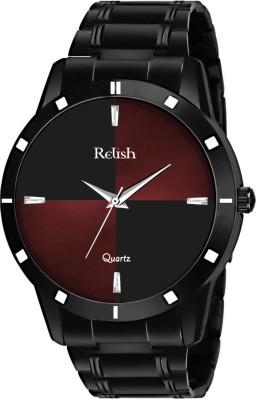 RELish Men Leather Strap & Black Dial Stainless Steel Analog Watch Black Strap Men Leather Strap & Black Dial Stainless Steel Analog Watch  - For Men
