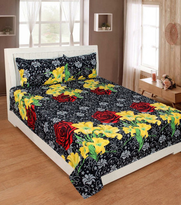 Rj decore 144 TC Polycotton Double 3D Printed Flat Bedsheet(Pack of 1, Black)