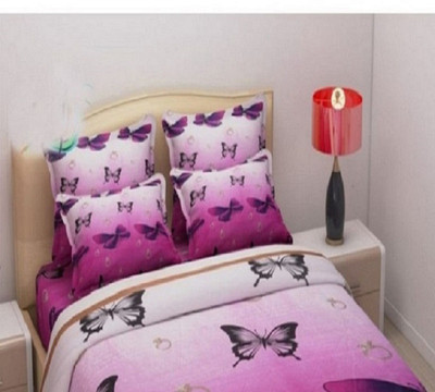 PAWAR 140 TC Microfiber Double Printed Flat Bedsheet(Pack of 1, PINK BEDSHEET)
