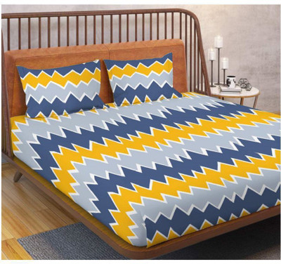 BSB Trendz 140 TC Microfiber Double Printed Flat Bedsheet(Pack of 1, Yellow)