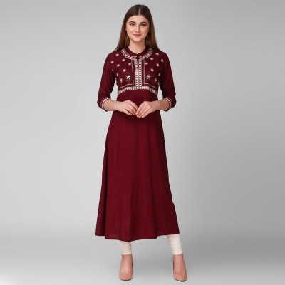 DA DESI ART Women Embroidered A-line Kurta(Maroon)