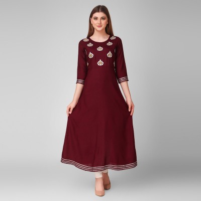 DESI ART Women Embroidered Straight Kurta(Maroon)