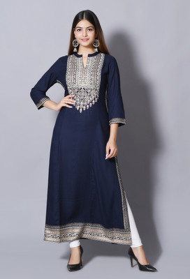 DURGSHREE Women Embellished A-line Kurta(Dark Blue)