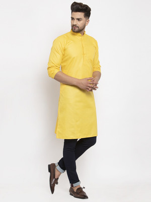 SAIFOO Men Solid Straight Kurta(Yellow)