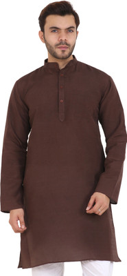 Latest Plus Men Solid Straight Kurta(Brown)