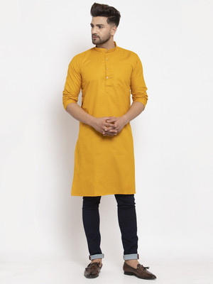 ABH Lifestyle Men Solid Straight Kurta(Yellow)