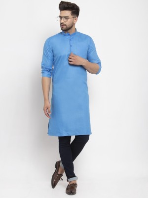 SAIFOO Men Solid Straight Kurta(Blue)