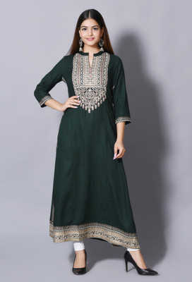DURGSHREE Women Embellished A-line Kurta(Dark Green)