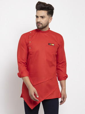 SAIFOO Men Solid Asymmetric Kurta(Red)