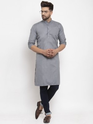 ABH Lifestyle Men Solid Straight Kurta(Grey)