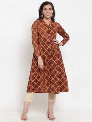 indibelle Women Checkered Frontslit Kurta(Maroon)