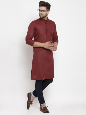 SAIFOO Men Solid Straight Kurta(Maroon)