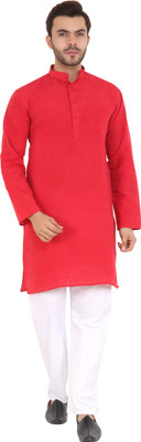 Latest Plus Men Solid Straight Kurta(Red)