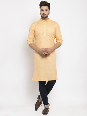 SAIFOO Men Solid Straight Kurta(Yellow)