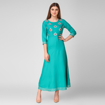 DESI ART Women Embroidered Straight Kurta(Dark Green)