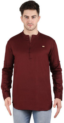 Latest Chikan Men Self Design Straight Kurta(Maroon)