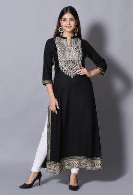DURGSHREE Women Embellished A-line Kurta(Black)
