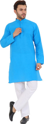 Latest Chikan Men Washed Straight Kurta(Light Blue)