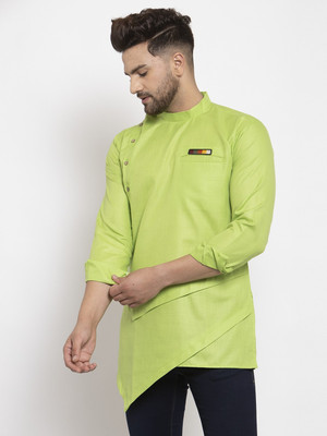 SAIFOO Men Solid Asymmetric Kurta(Green)