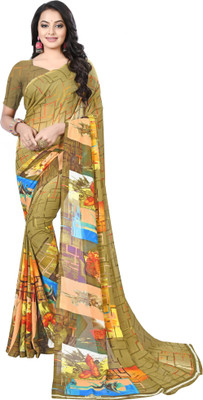 Ruhabs Printed Daily Wear Georgette Saree(Green)