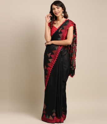 Four Seasons Printed Bollywood Cotton Blend Saree(Black)
