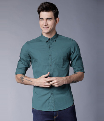 HIGHLANDER Men Solid Casual Dark Green Shirt