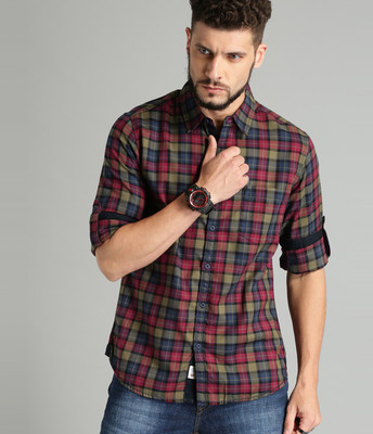 Roadster Men Checkered Casual Maroon Shirt