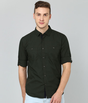 HIGHLANDER Men Solid Casual Green Shirt