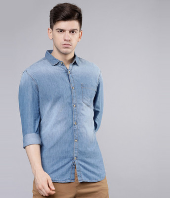 HIGHLANDER Men Solid Casual Blue Shirt