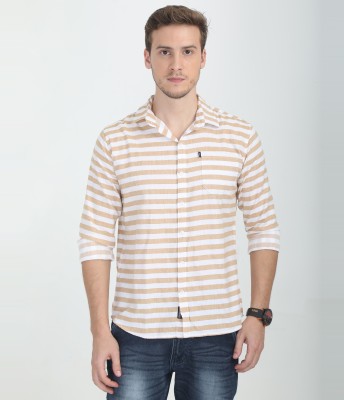 Rope Men Striped Casual White, Beige Shirt