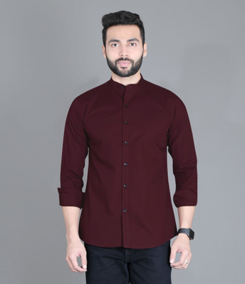 5TH ANFOLD Men Solid Casual Maroon Shirt