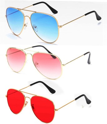 Elligator Aviator Sunglasses(For Men & Women, Blue, Pink, Red)