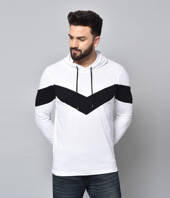 Kay Dee Solid Men Hooded Neck White, Black T-Shirt