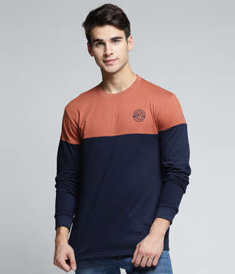 DIFFERENCE OF OPINION Printed Men Round Neck Blue, Orange T-Shirt