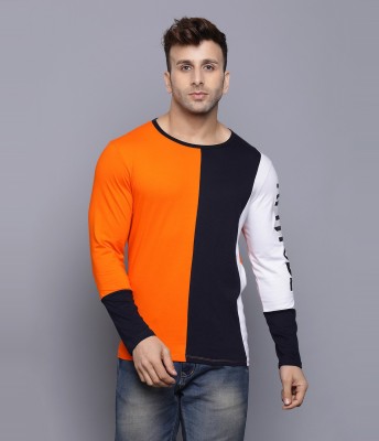 Rockhard Colorblock Men Round Neck Orange T-Shirt