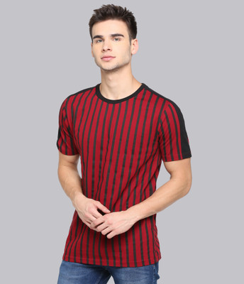 JUST DRESS BETTER Striped Men Round Neck Maroon T-Shirt