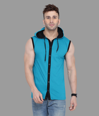 Trendfull Solid Men Hooded Neck Blue T-Shirt