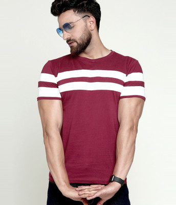 AUSK Colorblock Men Round Neck White, Maroon T-Shirt