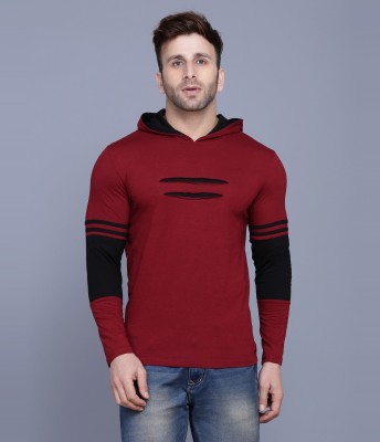 Ronit Leading Clothing Solid Men Hooded Neck Maroon T-Shirt