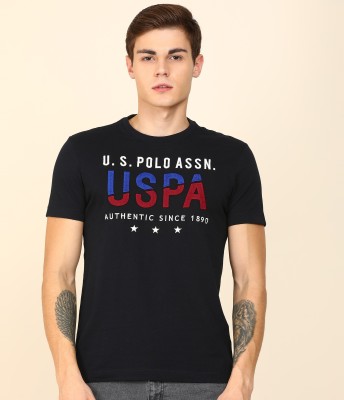 U.S. POLO ASSN. Embroidered Men Round Neck Blue T-Shirt