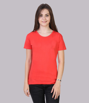 Fleximaa Solid Women Round Neck Red T-Shirt