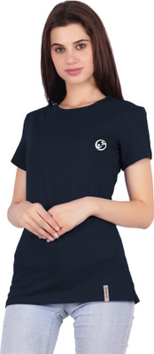 SHELLOCKS Solid Women Round Neck Blue T-Shirt