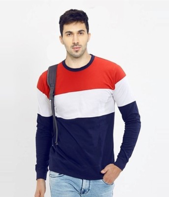 WEARZA Colorblock Men Round Neck Red, White, Blue T-Shirt