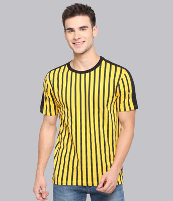 JUST DRESS BETTER Striped Men Round Neck Yellow T-Shirt
