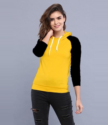 PRETTE Colorblock Women Hooded Neck Black, Yellow T-Shirt