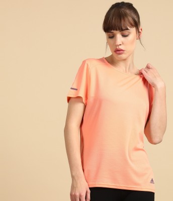 ADIDAS Self Design Women Round Neck Orange T-Shirt