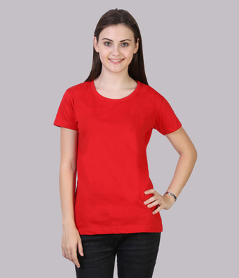 Fleximaa Solid Women Round Neck Red T-Shirt