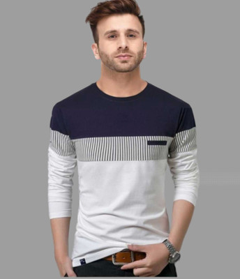 FastColors Striped Men Round Neck White, Blue T-Shirt - Buy FastColors  Striped Men Round Neck White, Blue T-Shirt Online at Best Prices in India